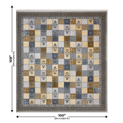 Decorated Squares Grey Cotton Double Bedsheet