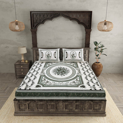 Welcome Ganpati Grey Cotton Double Bedsheet