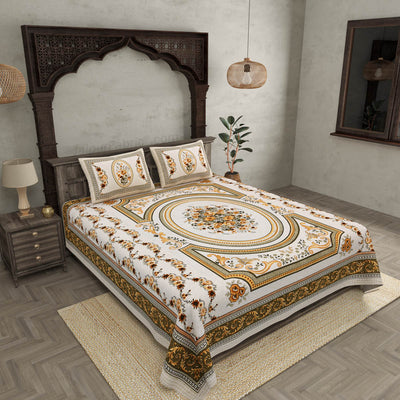 Welcome Ganpati Yellow Cotton Double Bedsheet