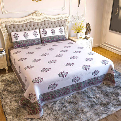 Dark Pink Flora Bunch Hand Block Print Double Bedsheet