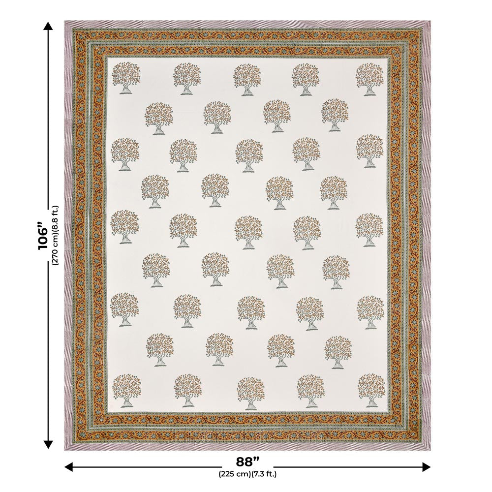 Holy Banyan Tree Pink Hand Block Print Double Bedsheet