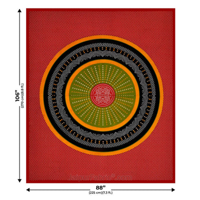 Double Bedsheet Red Green With Round Shape Bandhej Print