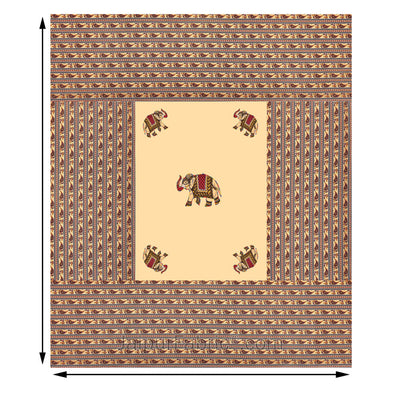 Applique Cream Elephant Jaipuri  Hand Made Embroidery Patch Work Double Bedsheet