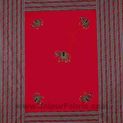 Applique Red Elephant Jaipuri  Hand Made Embroidery Patch Work Double Bedsheet