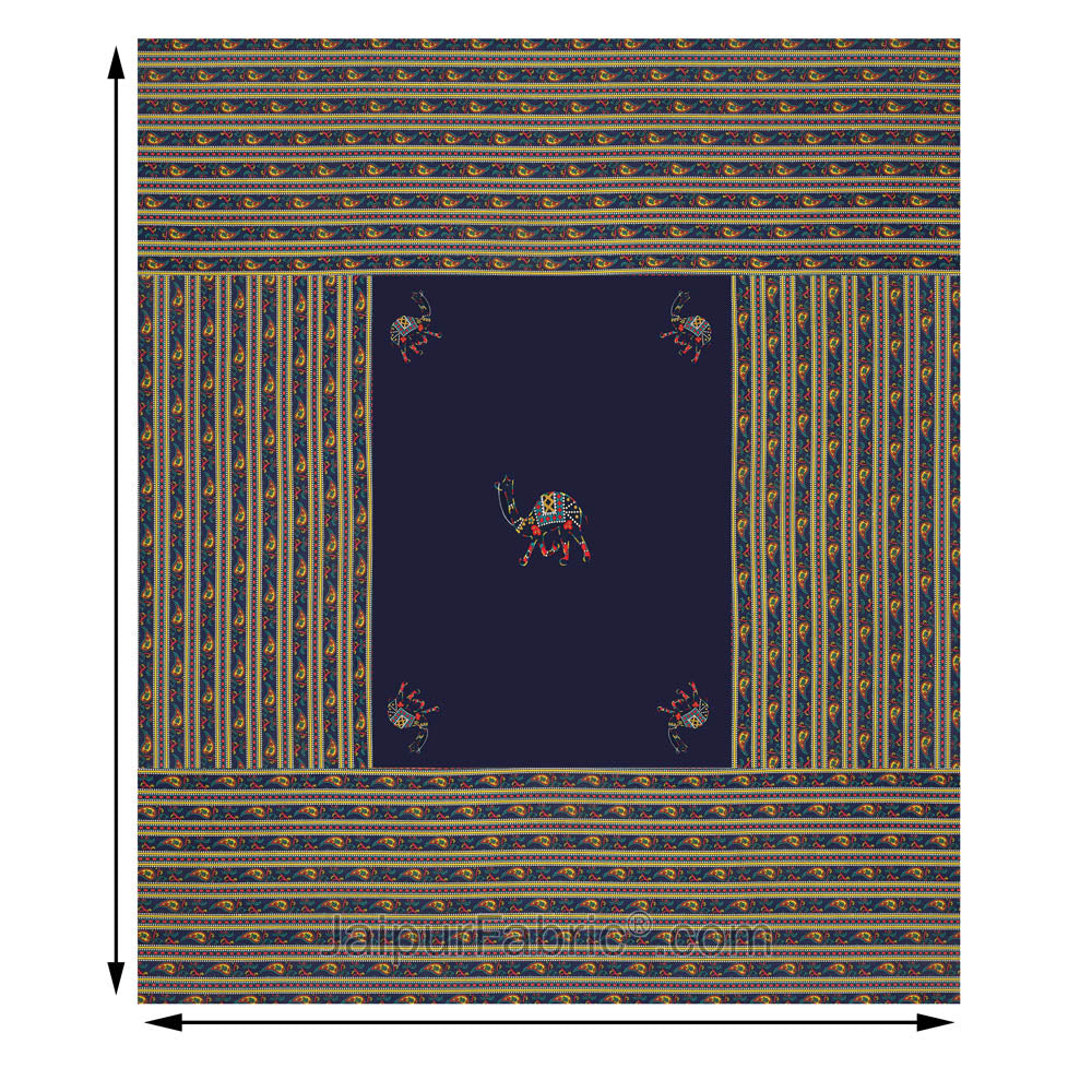 Applique Blue Camel Jaipuri  Hand Made Embroidery Patch Work Double Bedsheet