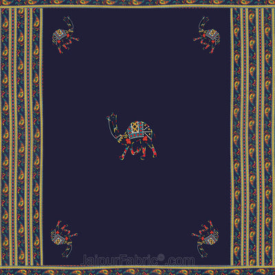 Applique Blue Camel Jaipuri  Hand Made Embroidery Patch Work Double Bedsheet