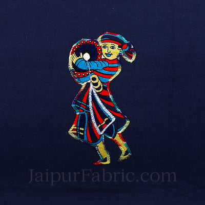 Applique Blue Chang Dance Jaipuri  Hand Made Embroidery Patch Work Double Bedsheet