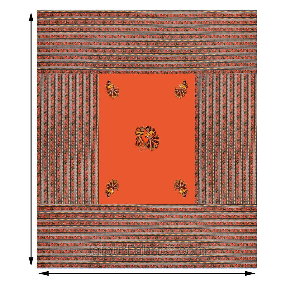 Applique Orange Chang Dance Jaipuri  Hand Made Embroidery Patch Work Double Bedsheet