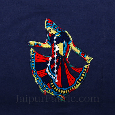 Applique Blue Gujri Jaipuri  Hand Made Embroidery Patch Work Double Bedsheet