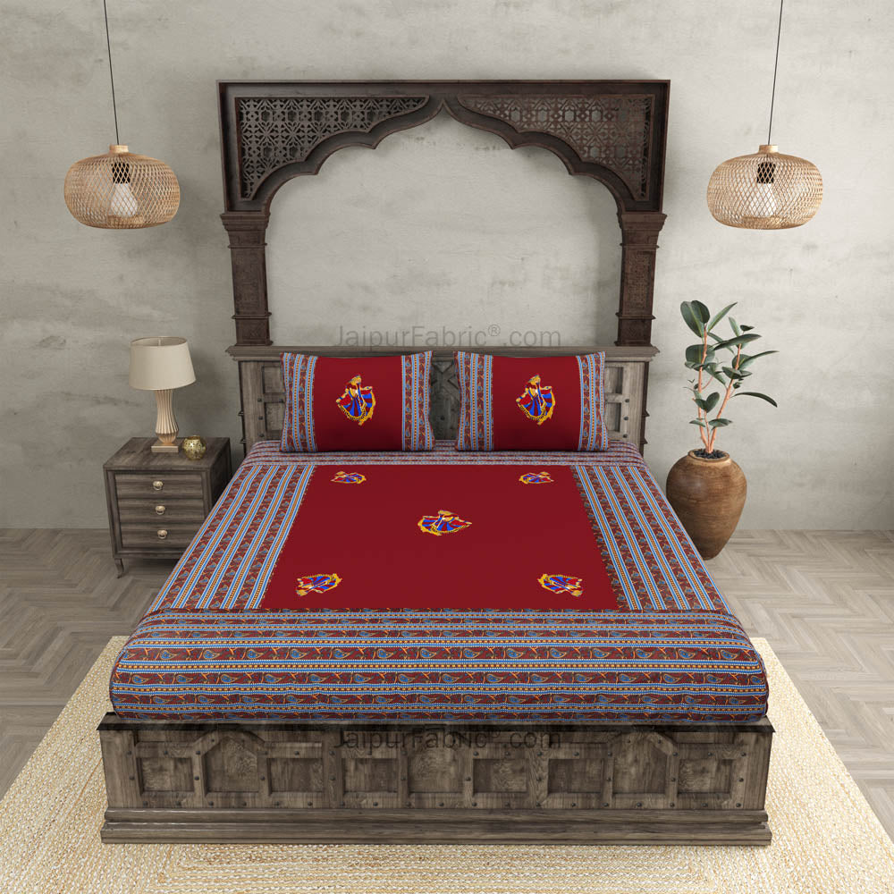 Applique Maroon Gujri Jaipuri  Hand Made Embroidery Patch Work Double Bedsheet