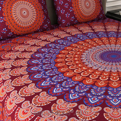 Maroon Mandala Cotton Double Bedsheet