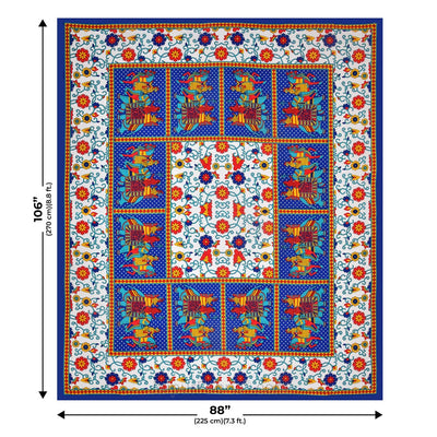 Blue  Border Big Elephant Printed Cotton Double Bed Sheet