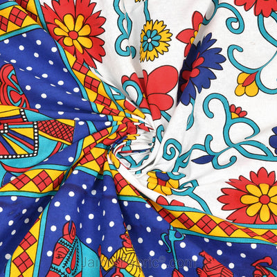 Blue  Border Big Elephant Printed Cotton Double Bed Sheet