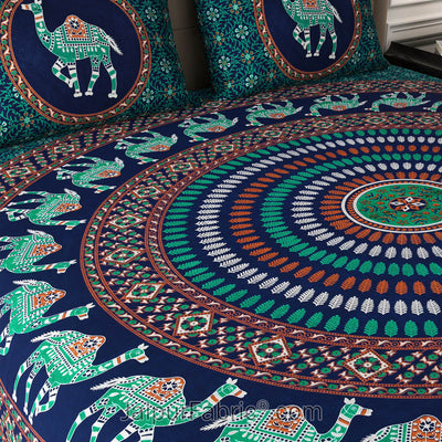 Green Camel Mandala Cotton Double Bedsheet