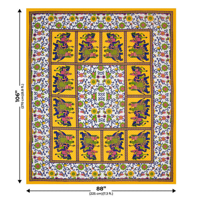 Yellow Border Big Elephant Printed Cotton Double Bed Sheet