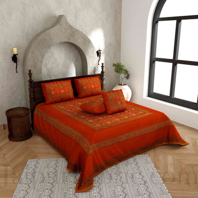 Brown Rajasthani Zari Embroidered Lace Work Silk Double Bed Sheet