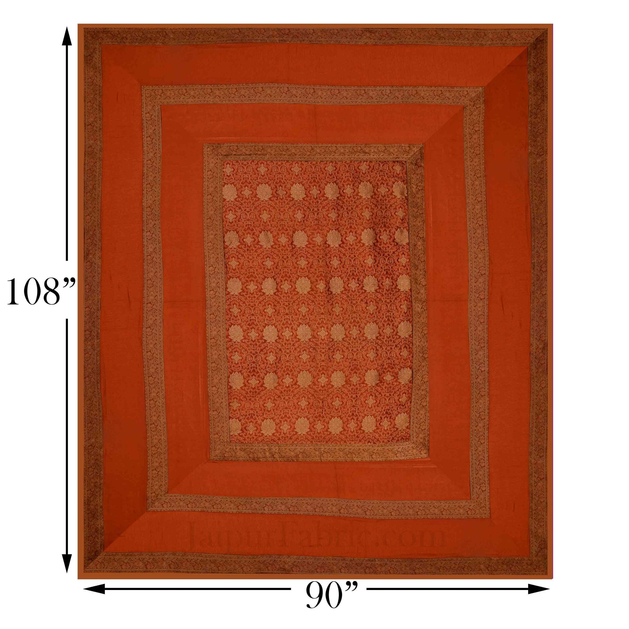 Brown Rajasthani Zari Embroidered Lace Work Silk Double Bed Sheet