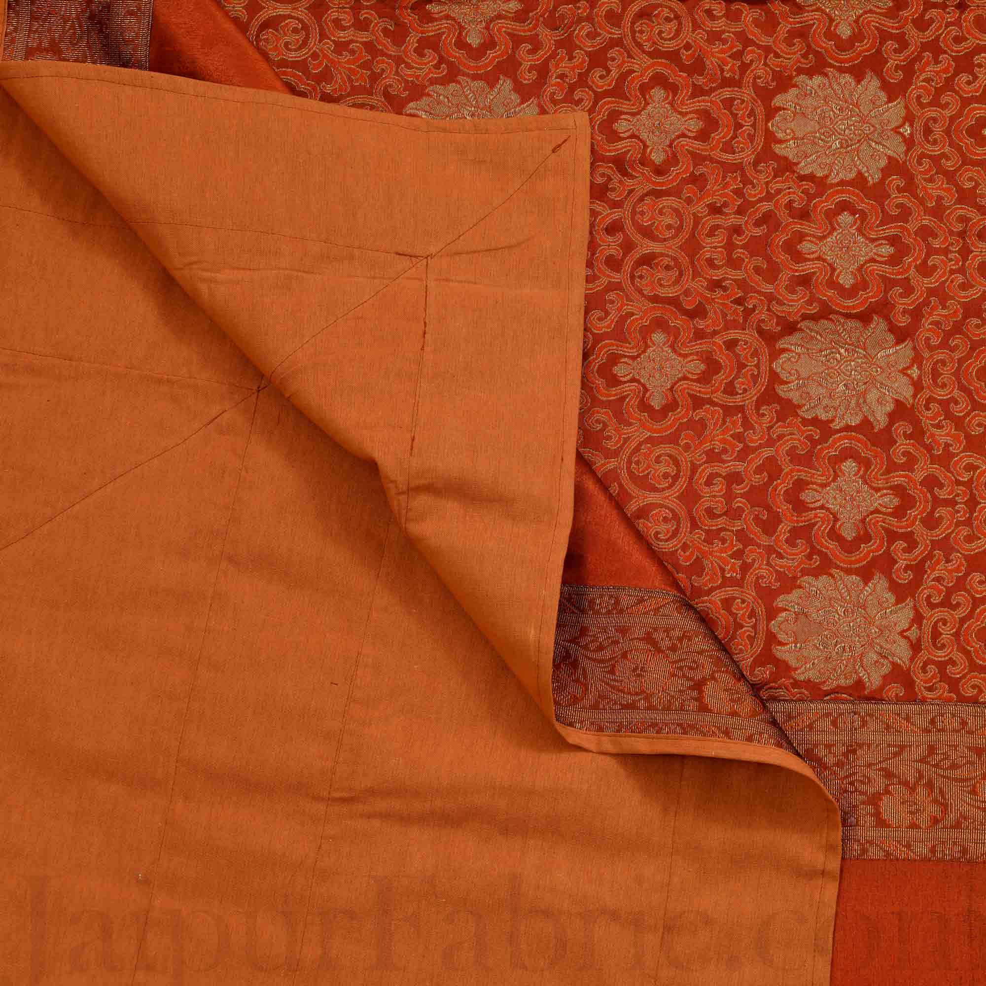 Brown Rajasthani Zari Embroidered Lace Work Silk Double Bed Sheet