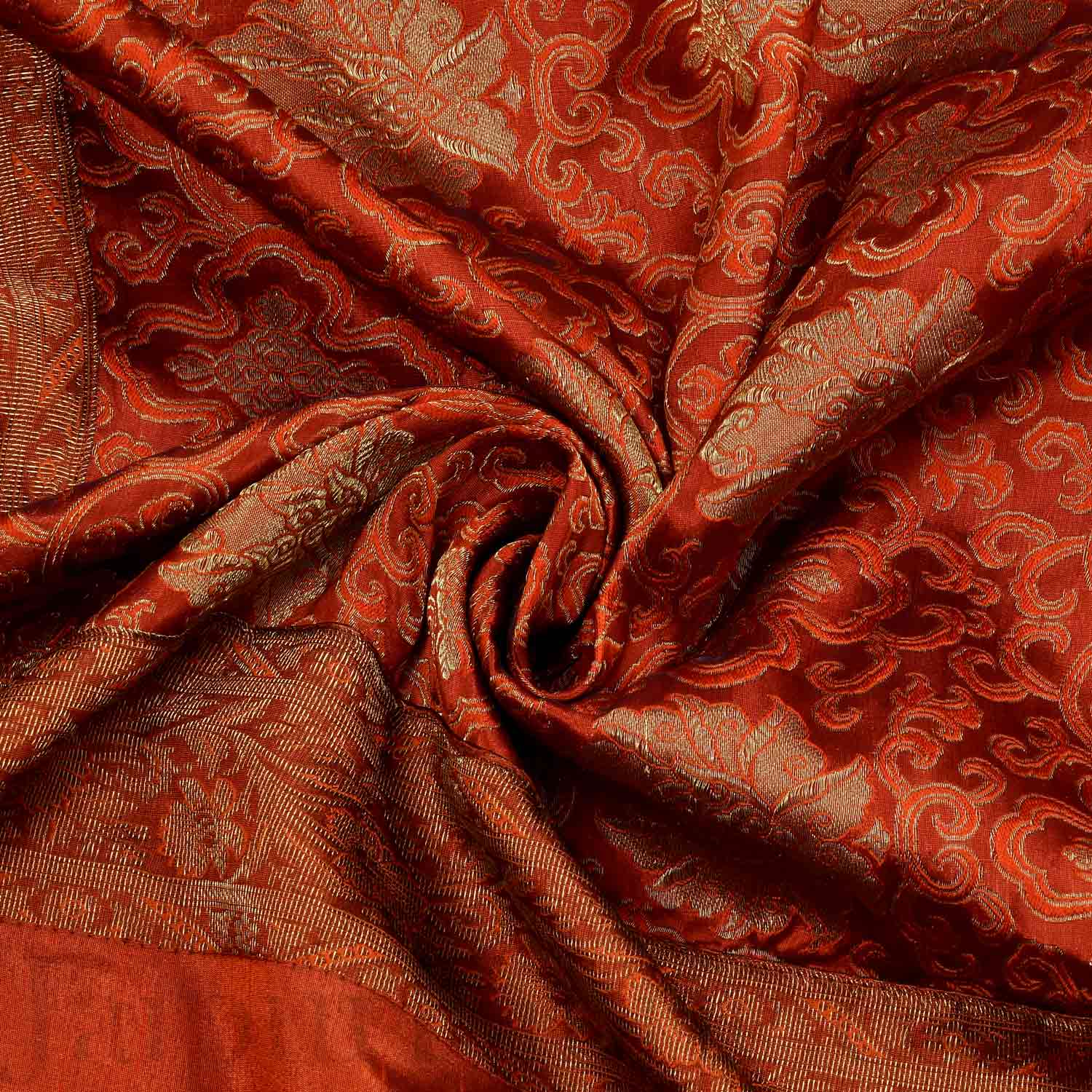 Brown Rajasthani Zari Embroidered Lace Work Silk Double Bed Sheet