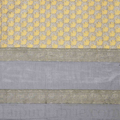 Gray Rajasthani Zari Embroidered Lace Work Silk Double Bed Sheet