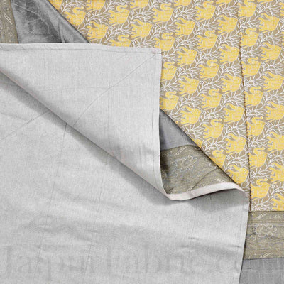 Gray Rajasthani Zari Embroidered Lace Work Silk Double Bed Sheet