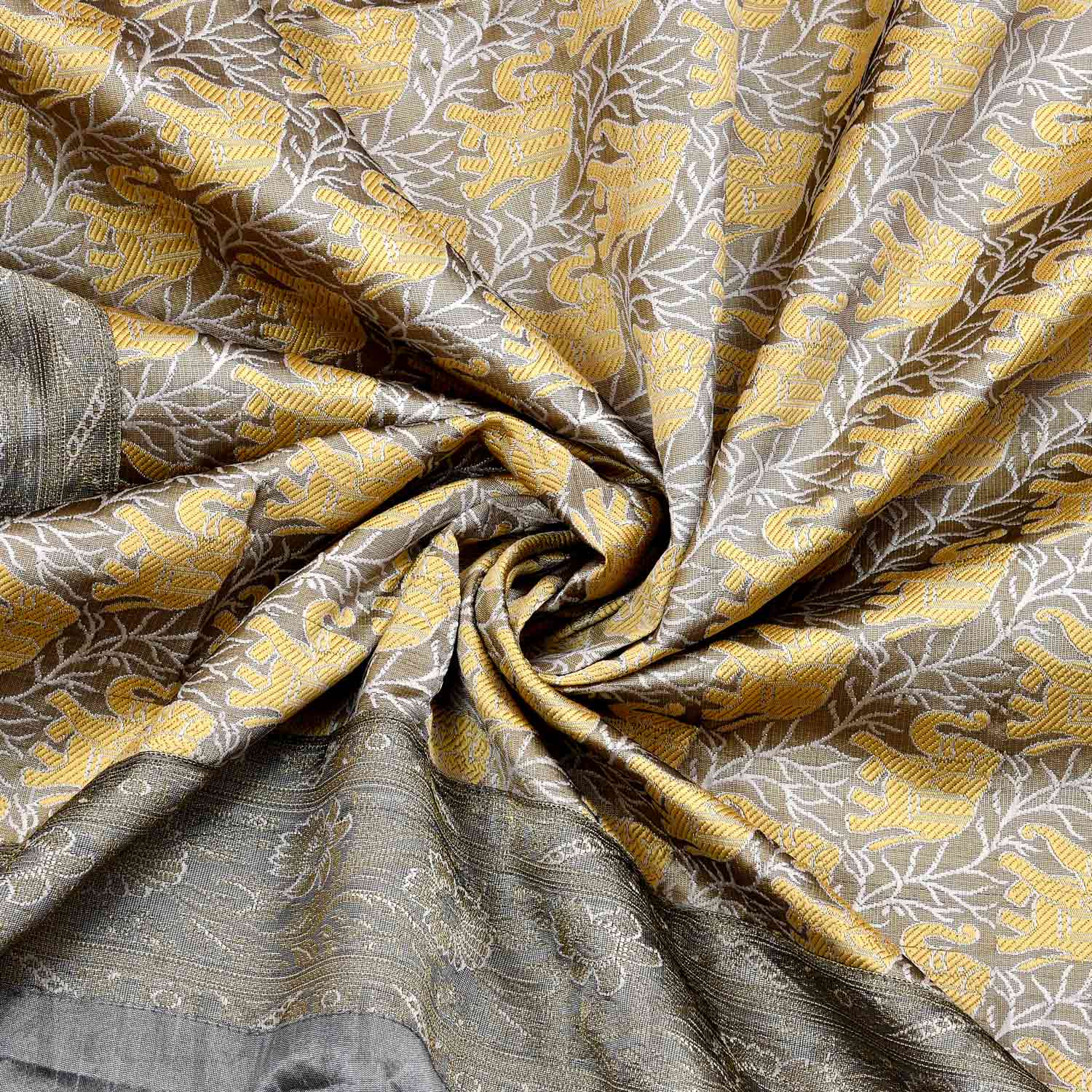 Gray Rajasthani Zari Embroidered Lace Work Silk Double Bed Sheet