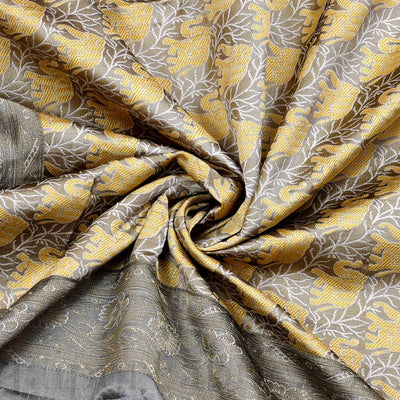 Gray Rajasthani Zari Embroidered Lace Work Silk Double Bed Sheet