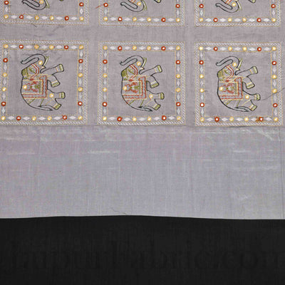 Gray Elephant  Zari Embroidered and Mirror Work Silk Double Bed Sheet