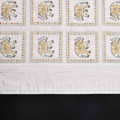 Black and White Elephant Thread And Mirror Work and Rajasthani Zari Work Double Bed Sheet