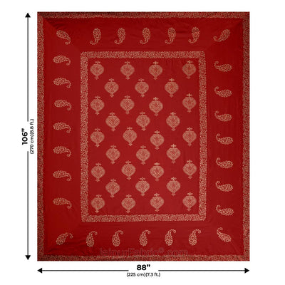 Maroon Base Khadi  Print Hand Block Work Silk Double  Bedsheet