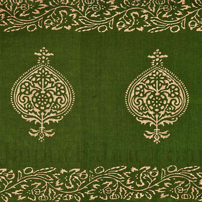 Mahendi Green Base Khadi Print Hand Work Silk Double Bedseet