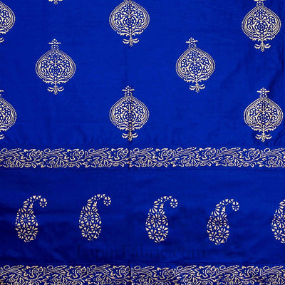Blue Base Khadi Golden Printed Hand Block Work Silk Double Bed Sheet
