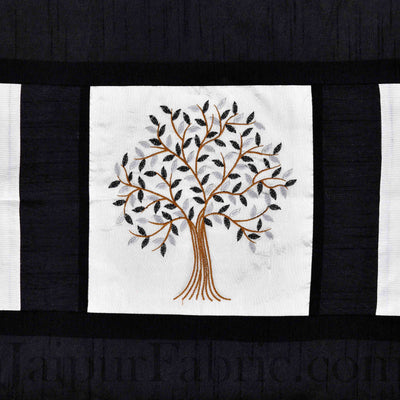 Black Base Machine Embroidery White Patch Work Silk Double Bed Sheet