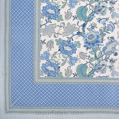 Botanica Blue Green Combo of Pure Cotton Double Bedsheet and Double Bed Comforter