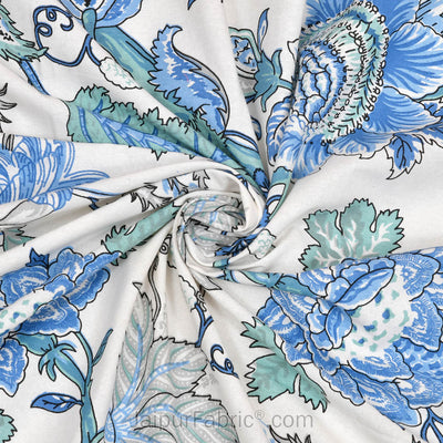 Blue Gala Flowers Double bedsheet