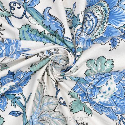 Botanica Blue Green Combo of Pure Cotton Double Bedsheet and Double Bed Dohar