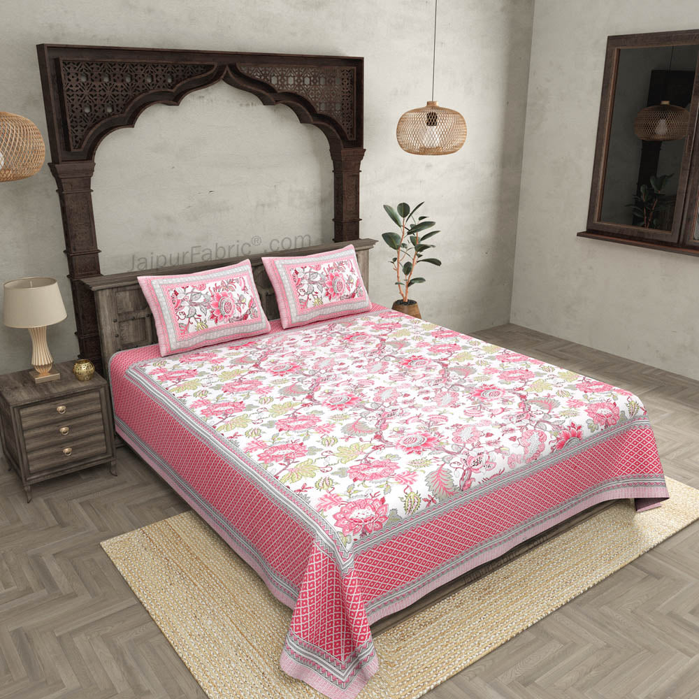 Bloom Pink Combo of Pure Cotton Double Bedsheet and Double Bed Dohar