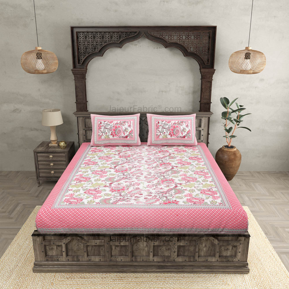 Bloom Pink Combo of Pure Cotton Double Bedsheet and Double Bed Dohar