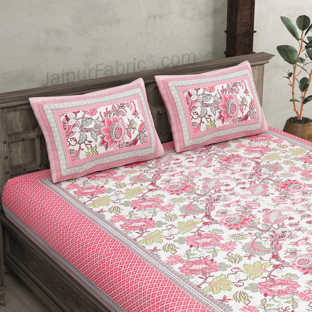 Bloom Pink Combo of Pure Cotton Double Bedsheet and Double Bed Dohar