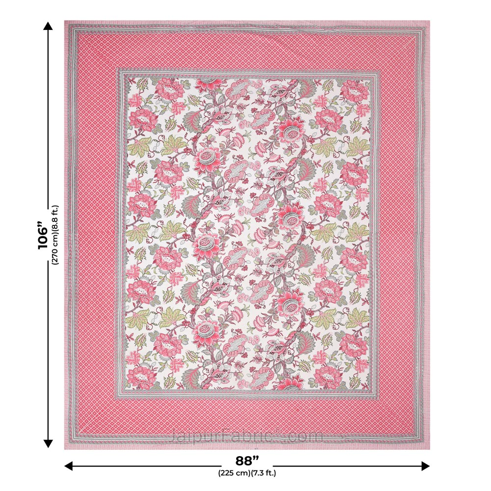 Bloom Pink Combo of Pure Cotton Double Bedsheet and Double Bed Dohar