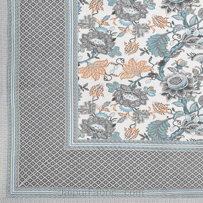Botanica Teal Grey Combo of Pure Cotton Double Bedsheet and Double Bed Dohar