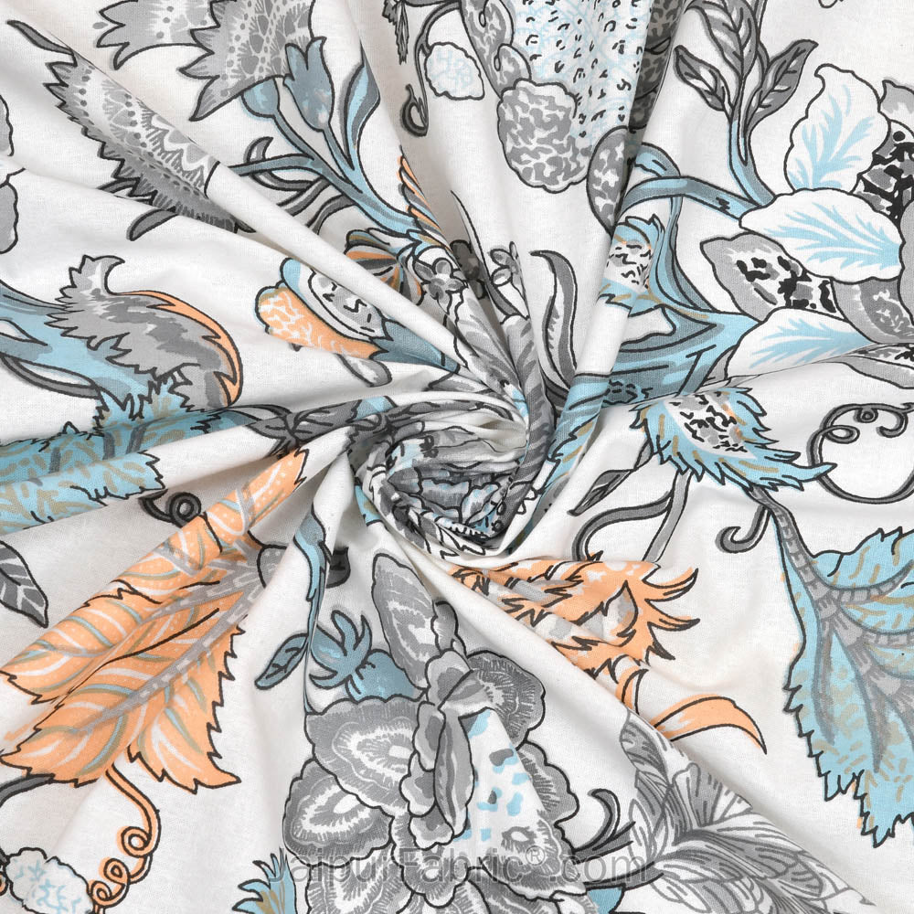 Botanica Teal Grey Combo of Pure Cotton Double Bedsheet and Double Bed Dohar