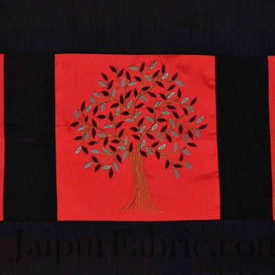 Red Base Machine Embroidery Black Patch Work Silk Double Bed Sheet