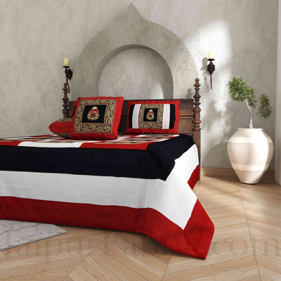 Maroon White Base Machine Embroidery and Zari Thread Work Silk Double Bed Sheet
