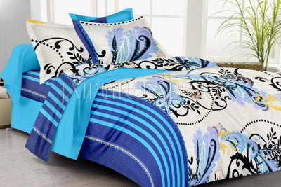 Purple Flower Print Cotton Bedsheet and matching AC Quilt Dohar set