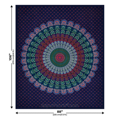 Indigo Blue Mandala Bedsheet Tapestry Floral Print With 2 Pillow Covers