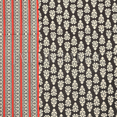 Black Border With Red And Cream Lining Black Base With Cream Flower Super Fine Cotton Double Bed Sheet