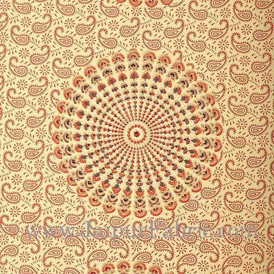 Orange Border Cream Base Rangoli Pattern With Golden Print Super Fine Cotton Double Bed Sheet