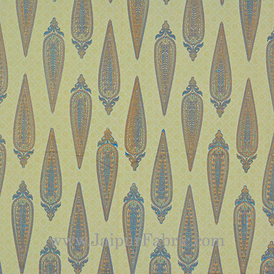 king size bedsheet blue border golden paisley print with two pillow cover