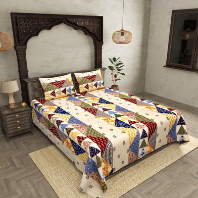 COMBO348 Twill Cotton 2 Double Bed Sheet + 4 Pillow Cover